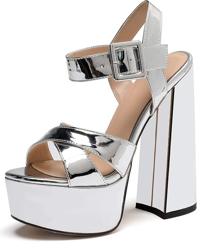 Mettesally Women's Chunky Platform Heels Open Toe Ankle Strap Block Heel Sandals Party Summer Shoes | Amazon (US)