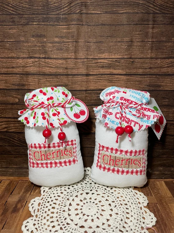 Cherry fabric jar/summer decor/cherry theme/farmhouse tiered tray/farmhouse/ plushies/fruit/cherr... | Etsy (US)