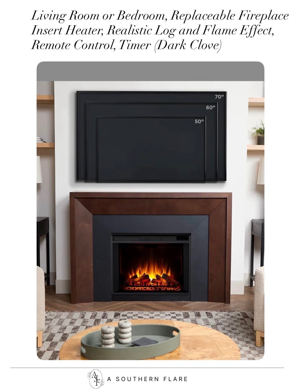Living Room or Bedroom, Replaceable Fireplace Insert Heater, Realistic Log and Flame Effect, Remote Control, Timer (Dark Clove)


#LTKHome