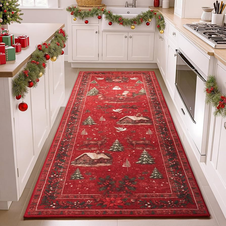 Joiedomi Christmas Hallway Runner Rug Washable 2'x8' Non Slip Kitchen Rug with Rubber Backing Sof... | Amazon (US)