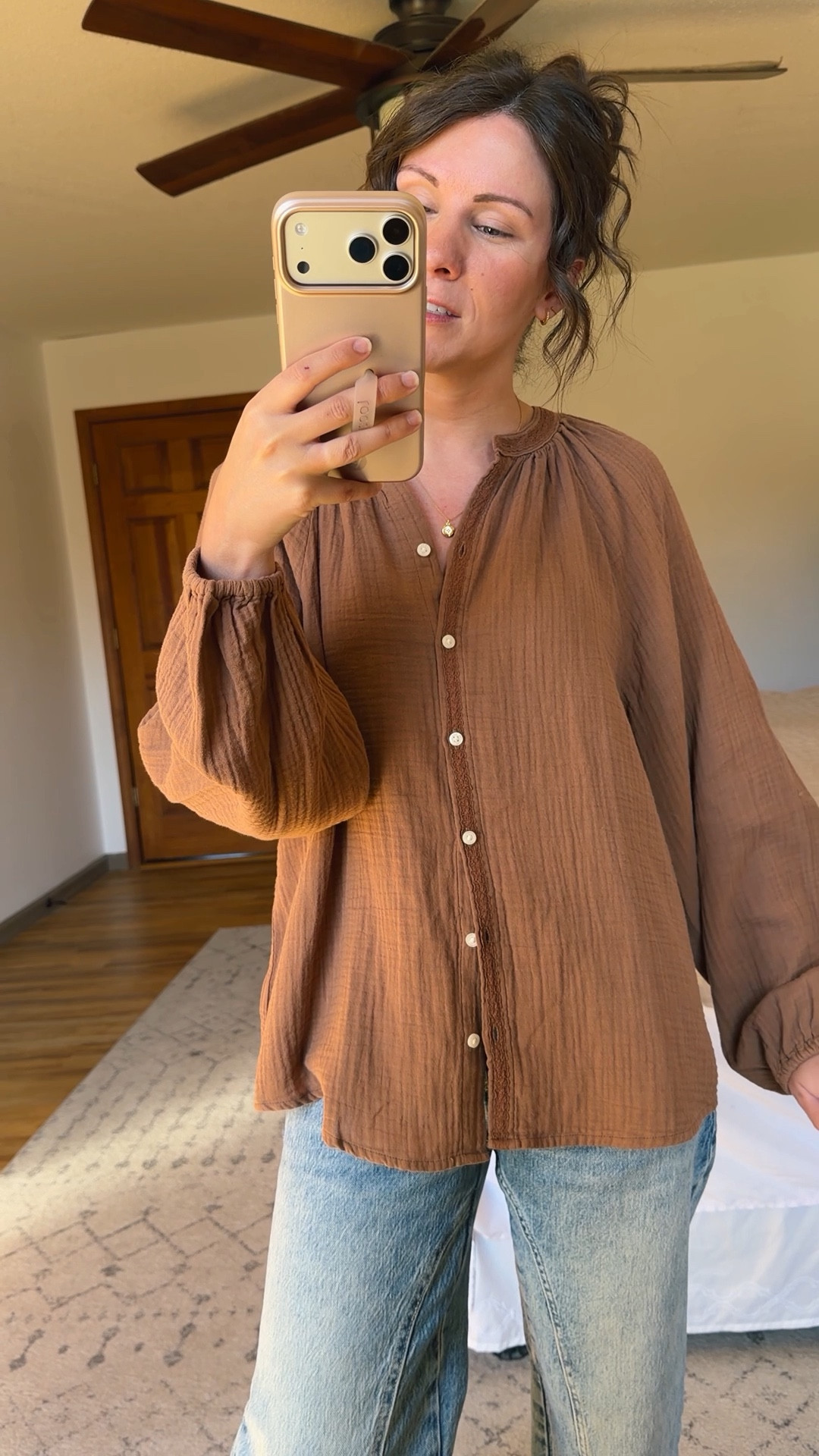 Picked up this cuteeee little gauze cotton top the other day! I’ll wear it like this and unbuttoned as a layer. Size small (I will wash and dry it and it’ll shrink—if I wasn’t going to do that I would do an xs!) 

size 24 short in my jeans (short isn’t available anymore but the raw hem makes them easily cut off).

36 in my Birkenstock sandals.

#LTKPetite #LTKootd #LTKgrwm