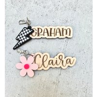 Name Keychain, Engraved Wood, Acrylic Charm, Personalized, Backpack Diaper Bag Tag, Easter Basket Flower, Lightning Bolt | Etsy (US)