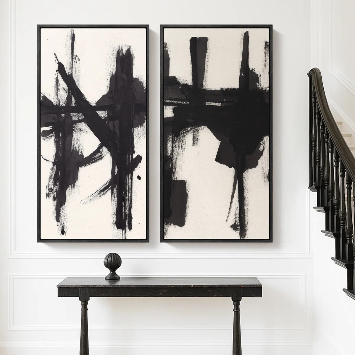 Large Framed Canvas Wall Art Set - Black Abstract Brushstroke Effect Minimalist Modern Prints - 6... | Wayfair North America