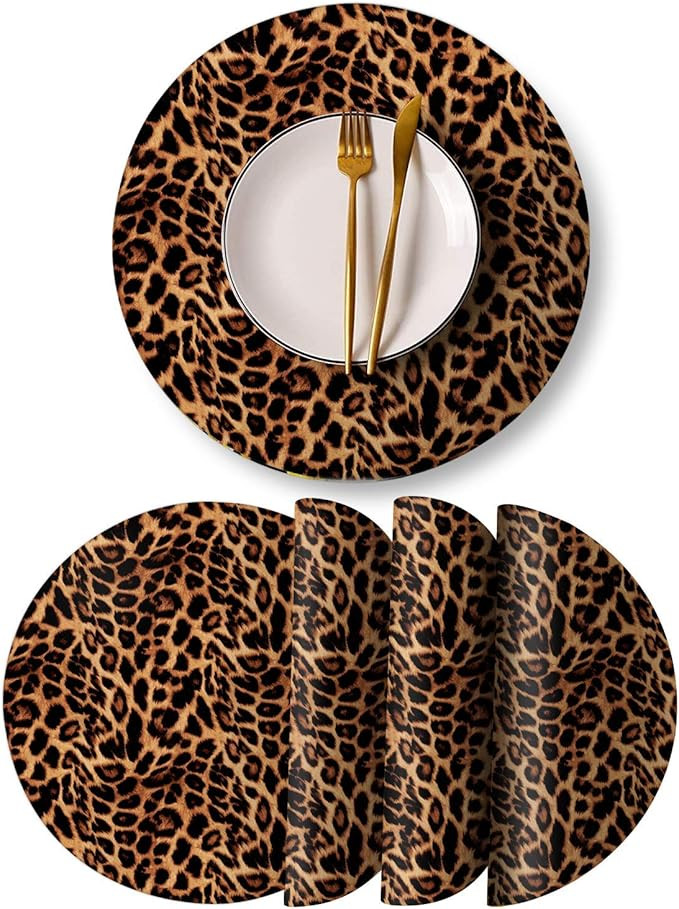 Round Leather Placemats Set of 4 PU Waterproof Non-Slip Washable Heat Resistant Place Mat for Kit... | Amazon (US)