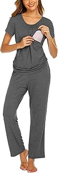 Ekouaer Women's Maternity Nursing Pajama Set Breastfeeding Sleepwear Set Double Layer Short Sleev... | Amazon (US)
