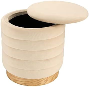 Round Storage Porch Footstools 16.5" Tall Ottoman Velvet with Storage with Wood Base for Living Room | Amazon (US)