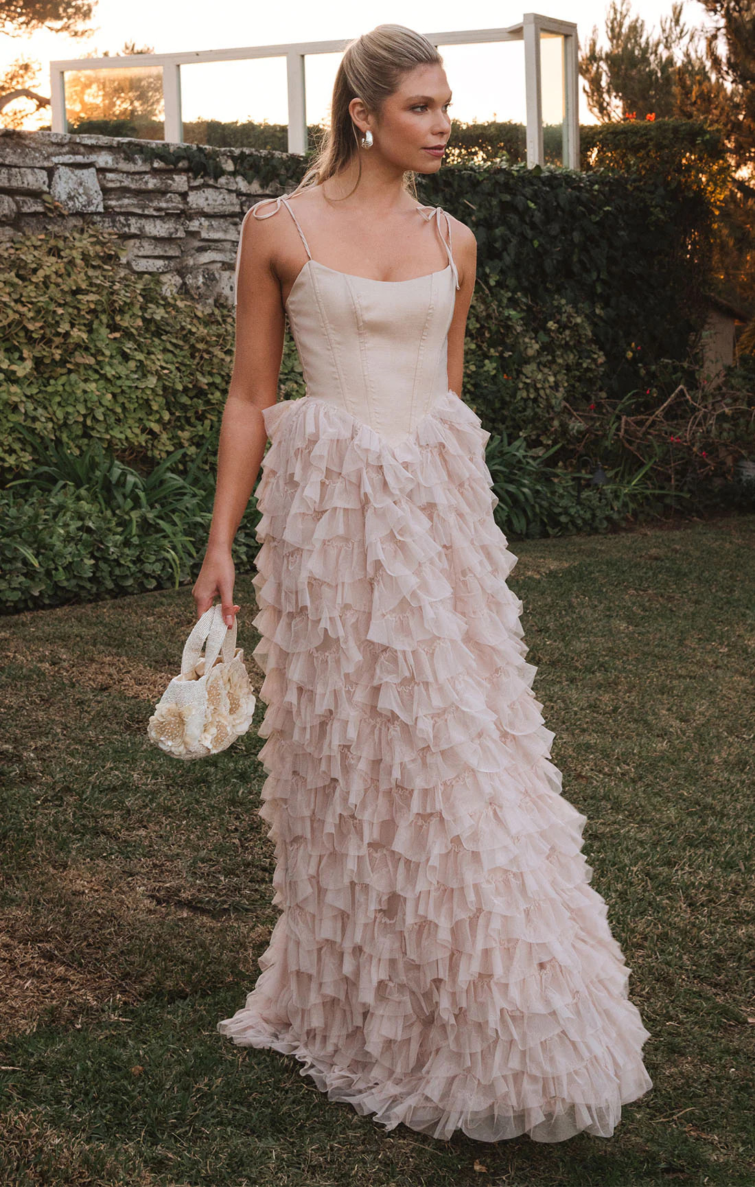 Francesca Maxi Dress, in Champagne Tulle Ruffle, Size: Large | Show Me Your Mumu | Show Me Your Mumu