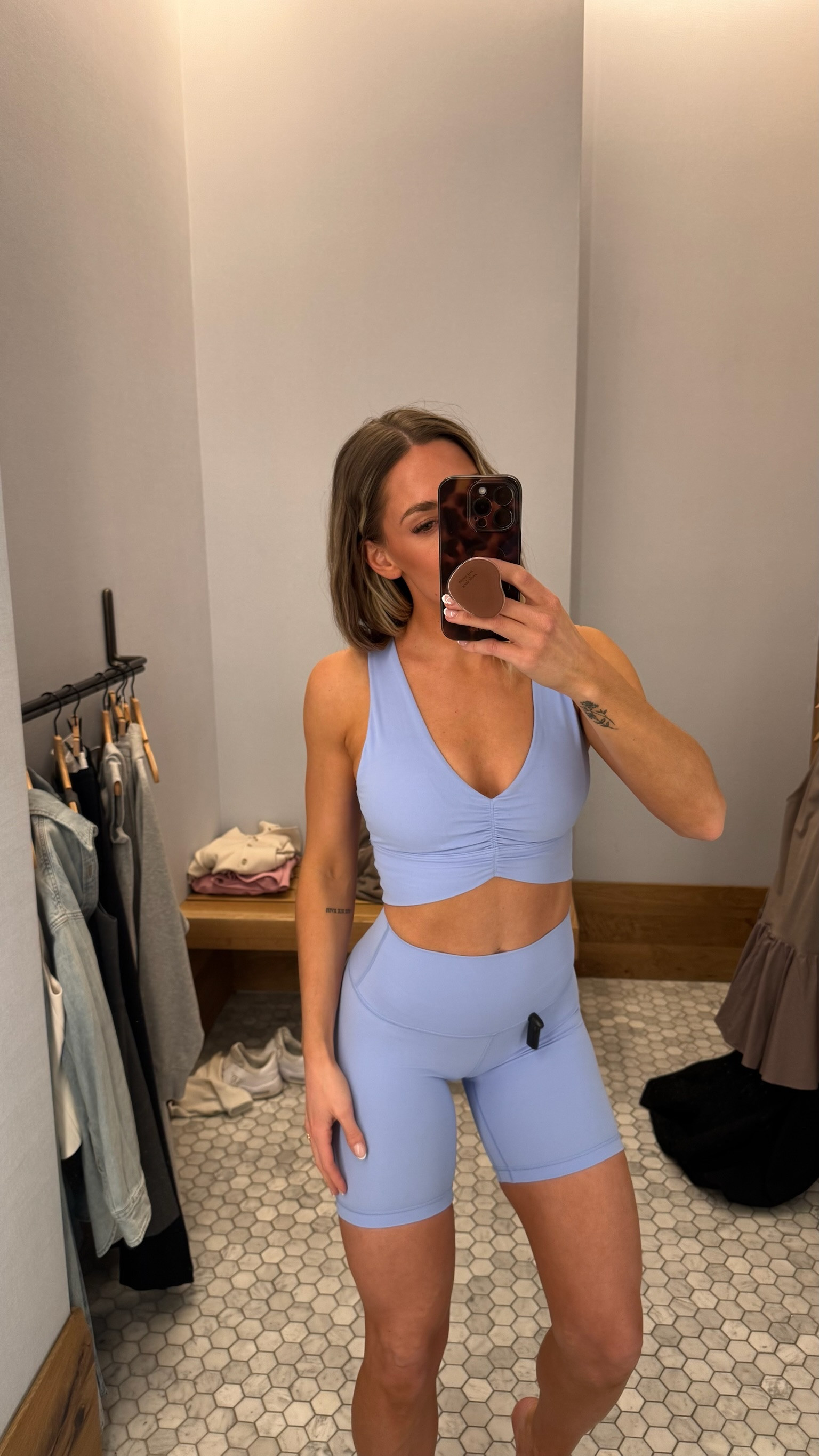 SO. COMFY. and I am obsessed with this Day Flower Blue color that was released for this season!! 

Shorts are high rise & my fav material ever! Comes in so many colors!! Wearing a size 2 & a small in the top.  

 

#LTKActive #LTKFindsUnder100