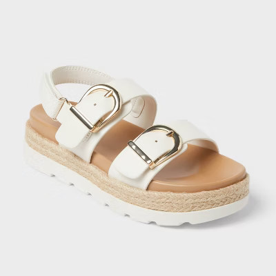 Kids' Buckle Platform Footbed Sandals - art class™ Beige 3: Adjustable Hook and Loop Strap, Open Toe, Faux Leather | Target