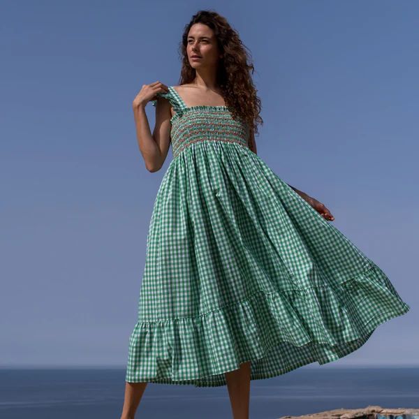 Rachel Carson Women's Dress Spring Green Gingham with Clementine Hand Smocking | Smock London