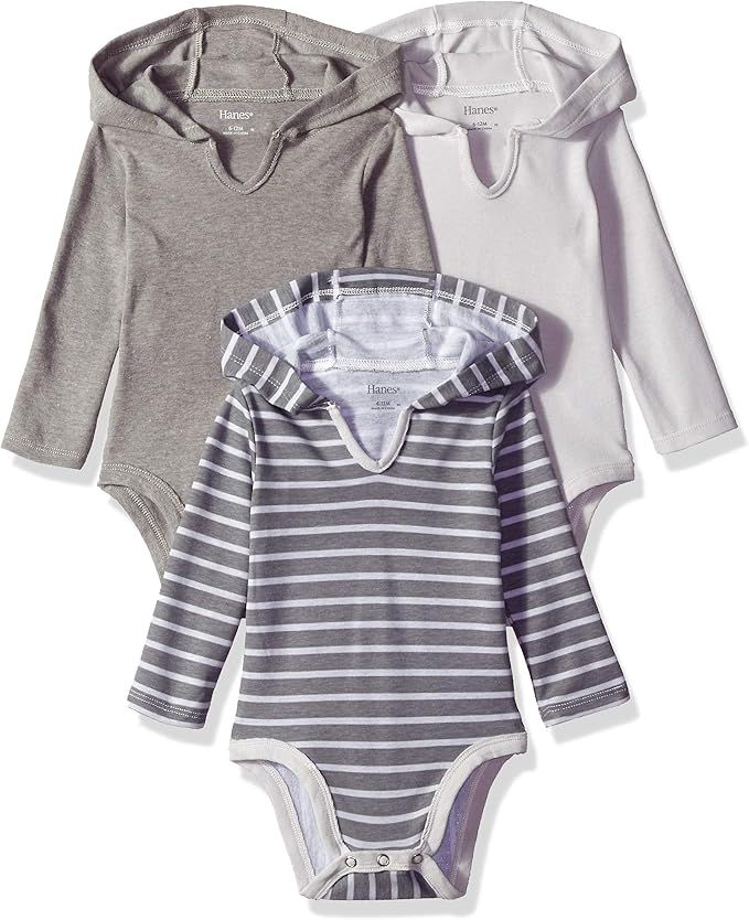 Hanes Ultimate Baby Flexy 3 Pack Hoodie Bodysuits | Amazon (US)