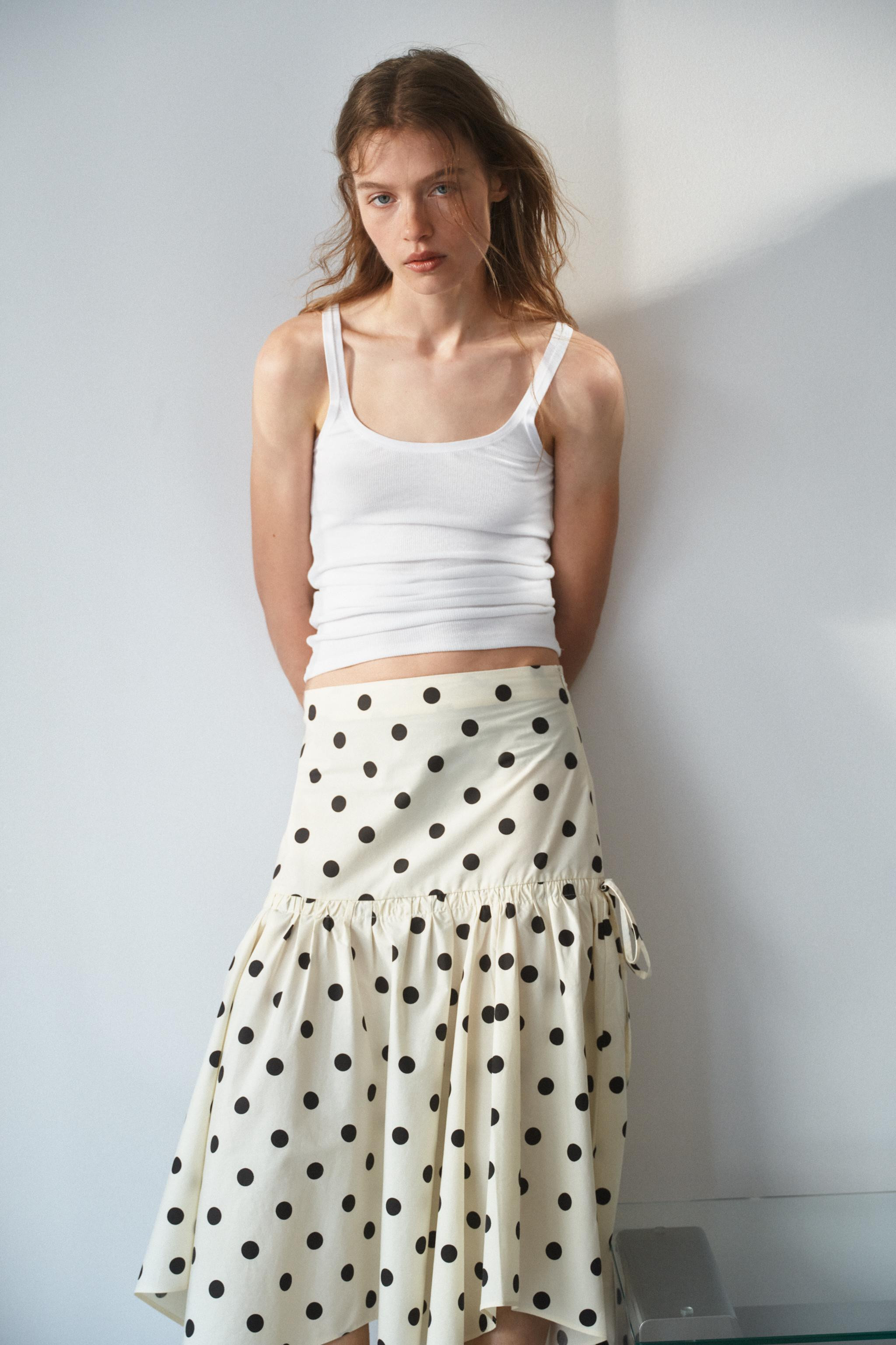 ASYMMETRIC POLKA DOT MIDI SKIRT | Zara UK