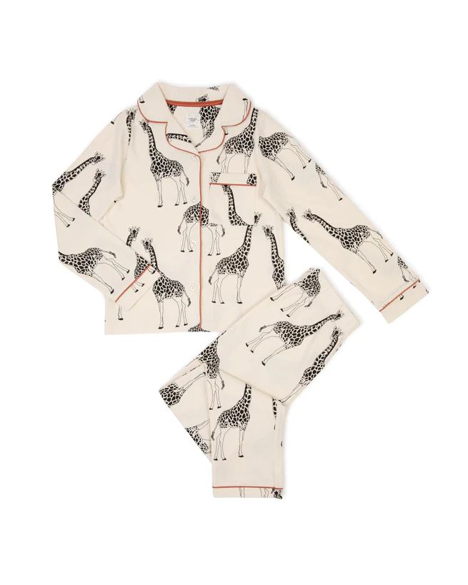 Kids' Cream Giraffe Organic Cotton Button Up Long Pyjama Set | Chelsea Peers NYC