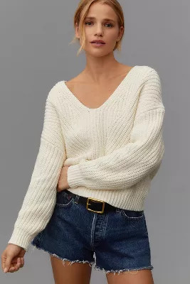 Maeve V-Neck Sculptured Pullover Sweater | Anthropologie (US)