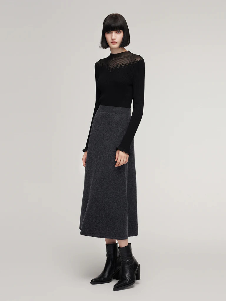 Tencel Wool Blend Mock Neck Women Knit Top | GOELIA