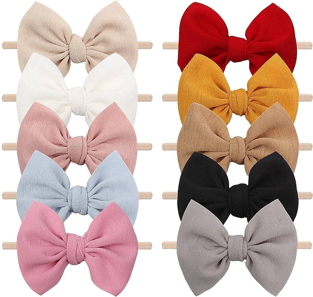 YanJie 4.5'' Bow Baby Girls Nylon Headbands Newborn Tied Bows Handmade Hair Bows Hairbands Hair A... | Amazon (US)