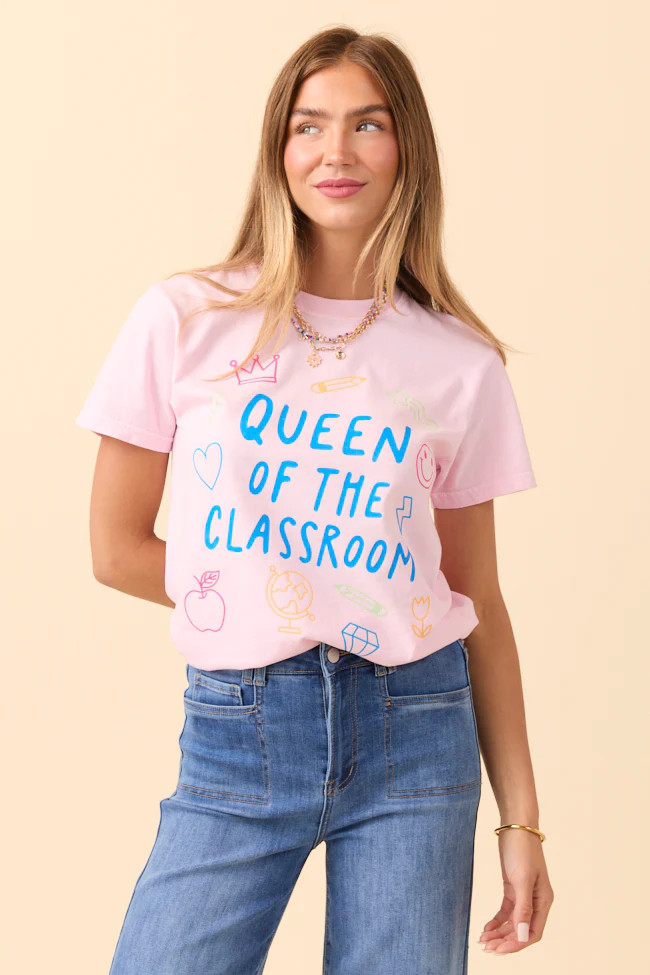 Queen Of The Classroom Light Pink Graphic Tee | Pink Lily