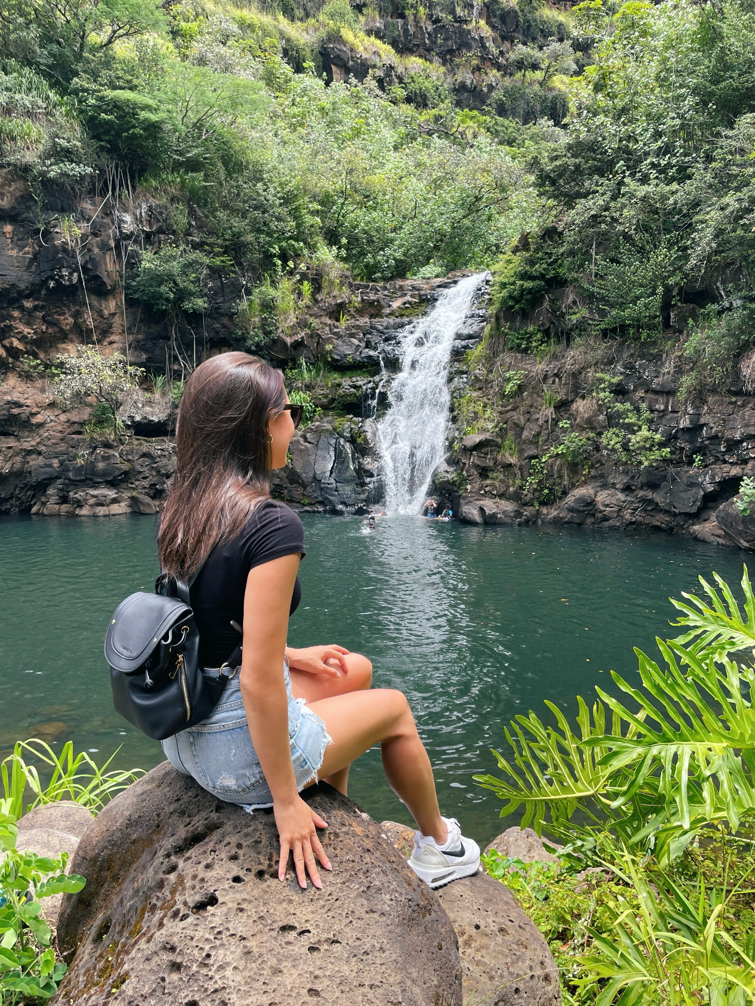 Casual easy hike/walking outfit :) hawaii, summer, waterfall, denim shorts, black top, crop top, sneakers outfit 

#LTKtravel #LTKFitness #LTKunder100