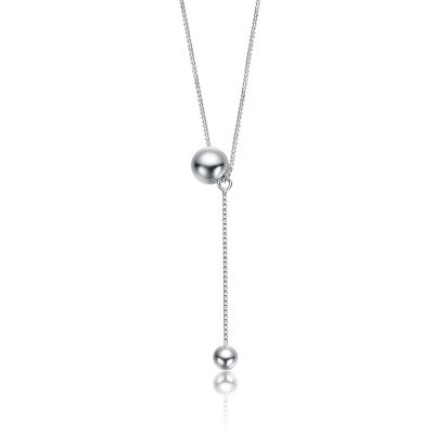 Guili Silver Plated Minimalist Dual Sphere Drop Necklace Features a Sleek, Modern Design Perfect for Layering or Effortless Solo Elegance | Target