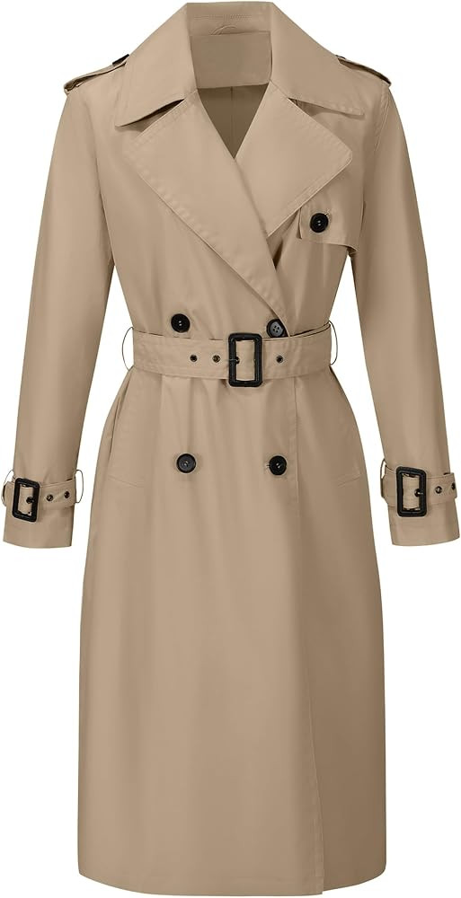 RISISSIDA Women Double-Breasted Trench Coat,Water Resistant,Casual and Business Overcoat,Knee-Len... | Amazon (US)