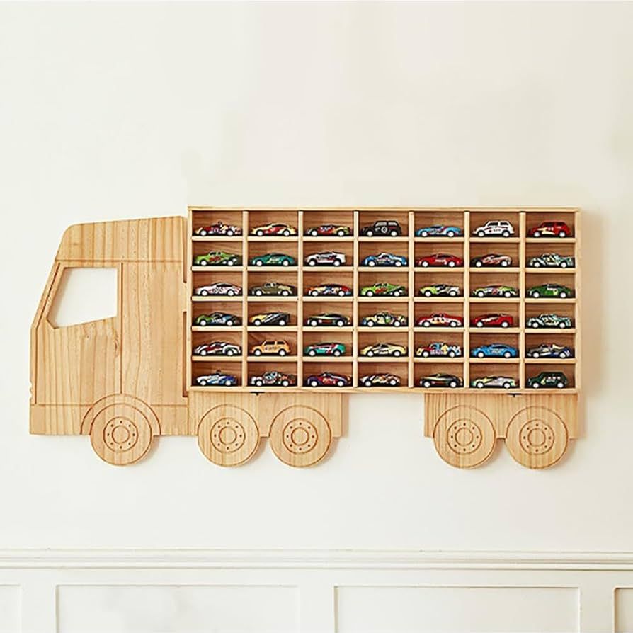 Wood Toy Car Display Rack, Holds 42 Diecast Cars Model Car Display Case 1/64 Scale Toy Cars Organ... | Amazon (US)