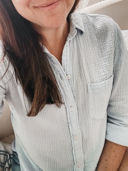 Living in this gauze linen button down shirt from Jcrew all summer long. Currently on sale! 

#LTKStyleTip #LTKFindsUnder50 #LTKSaleAlert