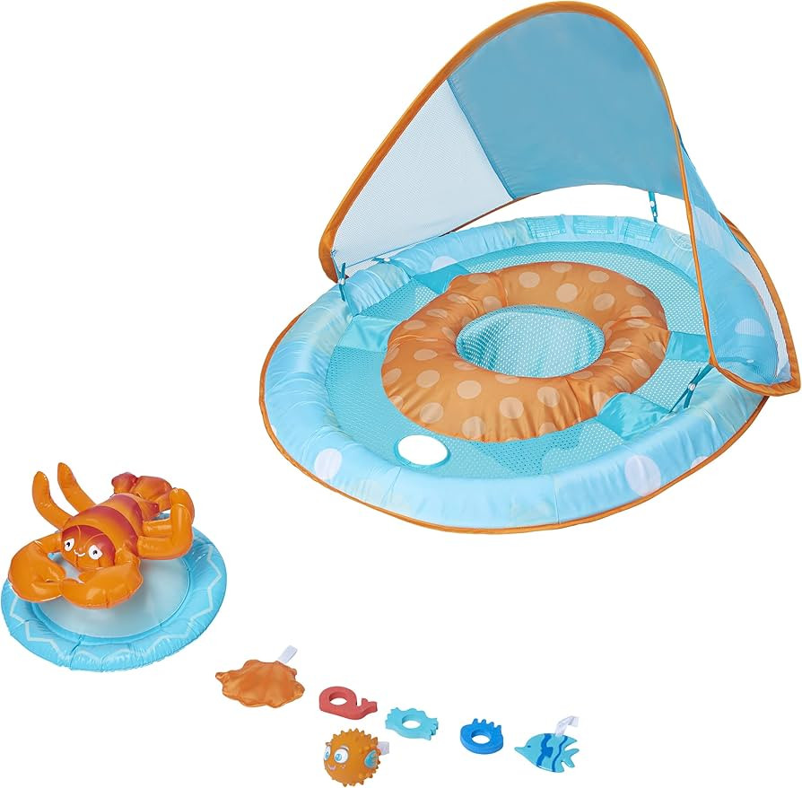 SwimWays Baby Spring Float Activity Center with Canopy - Blue/Orange Lobster | Amazon (US)