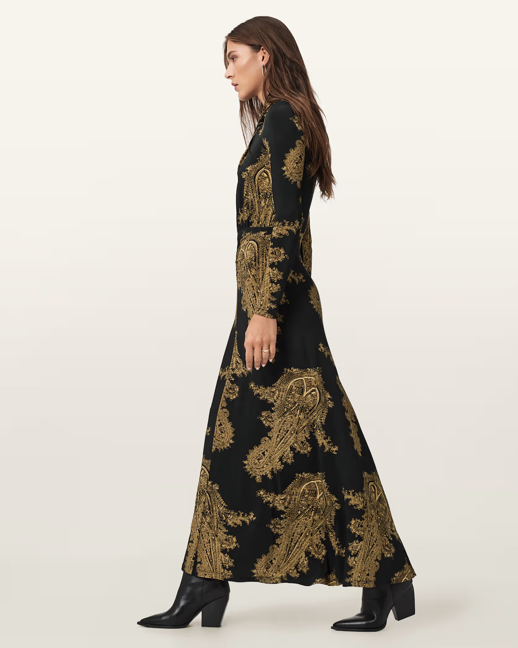 Mina A-Line Maxi Dress ELLA BLACK | ALLSAINTS US | AllSaints US