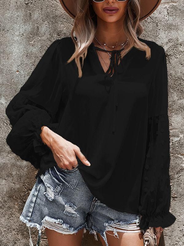 V Neck Tops For Women Puff Sleeve Blouse | PinkQueen Apparel Inc.