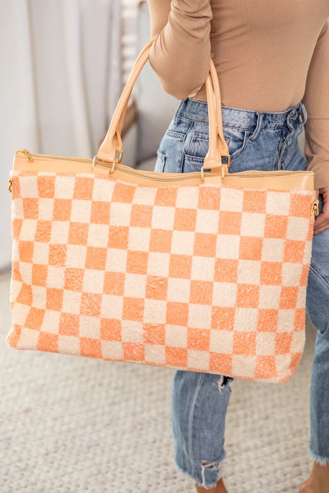 Fuzzy Orange Checkered Tote Bag FINAL SALE | Pink Lily