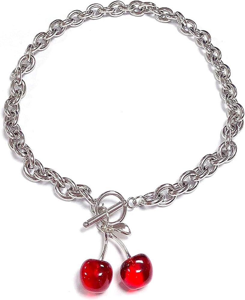 Punk Sweet Cherry Pendant Stainless Steel Necklace Ot Buckle Gothic Street Harajuku Adjustable Li... | Amazon (US)