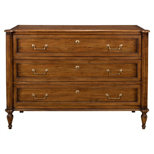 Harriet French Country Brown Walnut Wood 3 Drawer Dresser | Kathy Kuo Home
