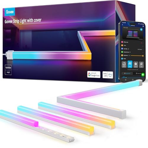 Govee RGBIC LED Strip Lights 16.4ft with Covers, Smart LED Lights for Bedroom Work with Alexa and Google Assistant, LED Diffuser Channel with Srtip Lights, Skirting Lines, Studio, Cabinet | Amazon (US)