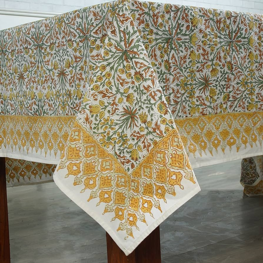 Ridhi - Hand Block Print Cotton Cloth Dinning Table Cover Wedding Farmhouse Thanks Giving Christm... | Amazon (US)