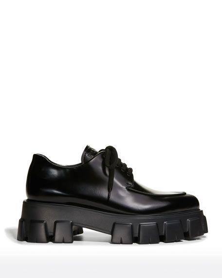 Prada Monolith Sharp Leather Lug-Sole Loafers | Neiman Marcus