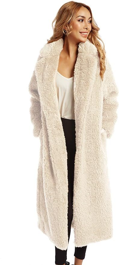 Women Faux Fur Winter Coats Comfort Warm Outerwear Open Front Long Cardigan Overcoat Jacket | Amazon (US)