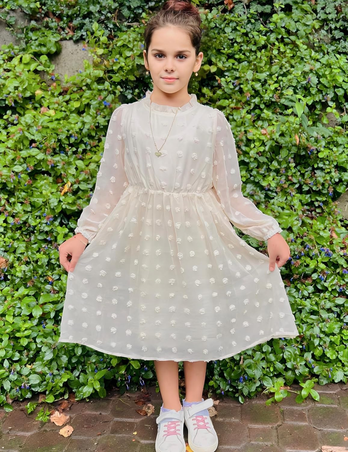 Flypigs Girls Dresses Swiss Dot Flared Sleeve Ruffle Collar Party Dress Casual Midi Dress for Kid... | Amazon (CA)