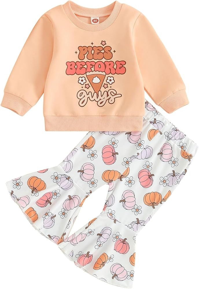 Toddler Baby Girl Christmas Outfit Santa Print Crewneck Shirts Sweatshirt Flower Santa Flare Pant... | Amazon (US)