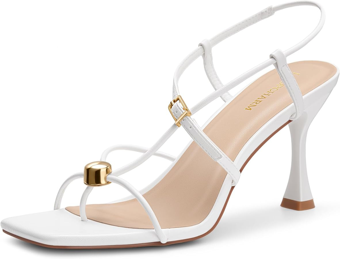 Women's Strappy Heels Sandals Square Open Toe Thong Flip Flops | Amazon (US)