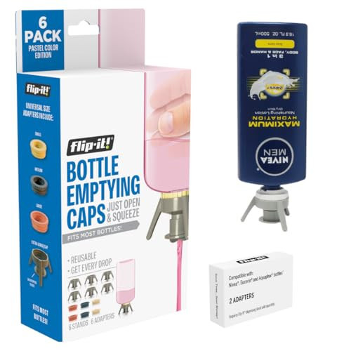 Flip-It! Bottle Emptying Kit - Flip Bottle Upside Down To Get Every Drop Out Extra adapters included to fit Nivea, Eucerin, and Aquaphor bottles. (6 Pack, Pastel Color Edition) | Amazon (US)