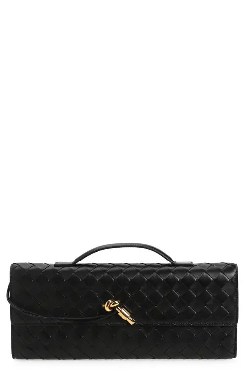 Bottega Veneta Long Andiamo Intrecciato Clutch Bag in Black Brass at Nordstrom | Nordstrom