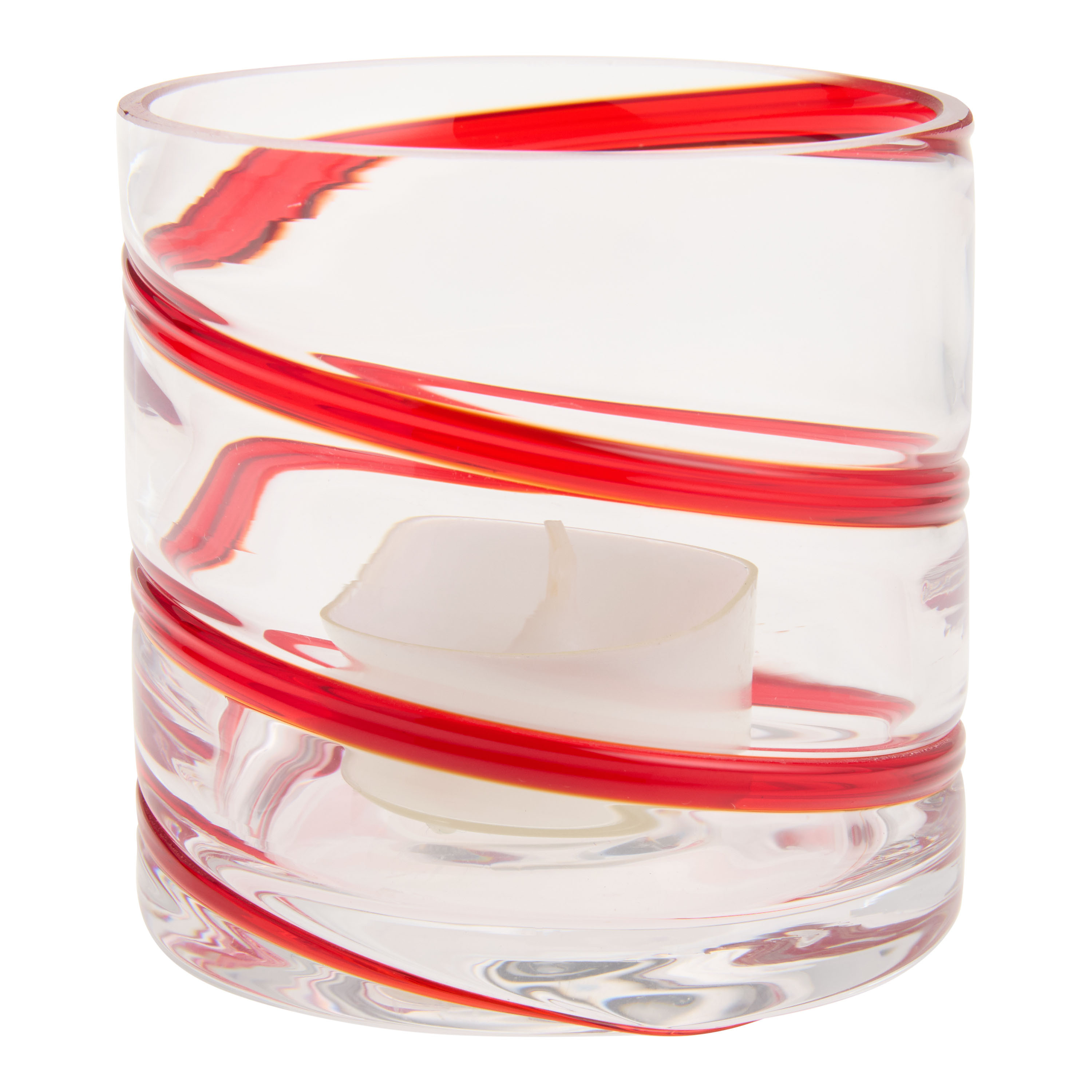 Red Swirl Handblown Glass Tealight Candle Holder | World Market