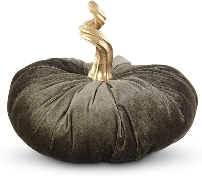 K&K Interiors 42103B-GR 10 Inch Green Velvet Stuffed Pumpkin with Twisted Gold Stem | Amazon (US)