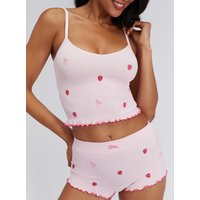 Boux Avenue Strawberry embroidered seamless cami top - Pink Mix - L | Boux Avenue (UK)