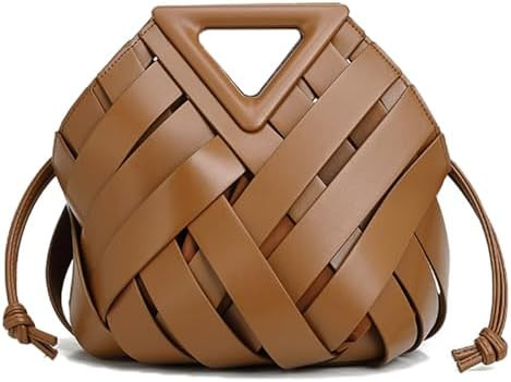 Women Woven Leather Crossbody Bucket Bag Top Handle Handbag Purse | Amazon (US)