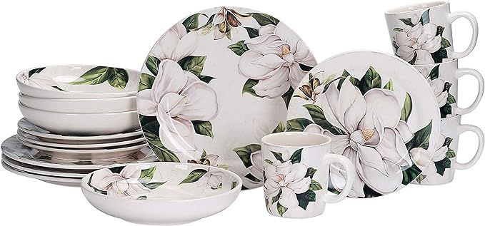 Bico Magnolia Floral Ceramic 16 pcs Dinnerware Set, Service for 4, Inclusive of 11 inch Dinner Pl... | Amazon (US)