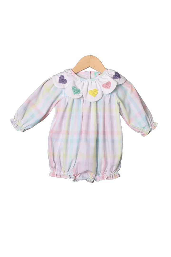 French Knot Heart Pastel Plaid Bubble | The Smocked Flamingo