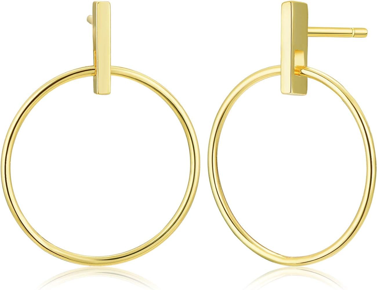 Circle & Bar Front Hoop Earrings | 18k Gold Plated Hypoallergenic Brass | Amazon (US)