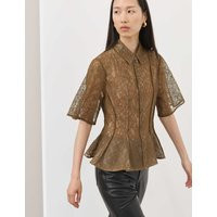 Autograph Lace Collared Waisted Shirt Moss | Marks & Spencer (UK)