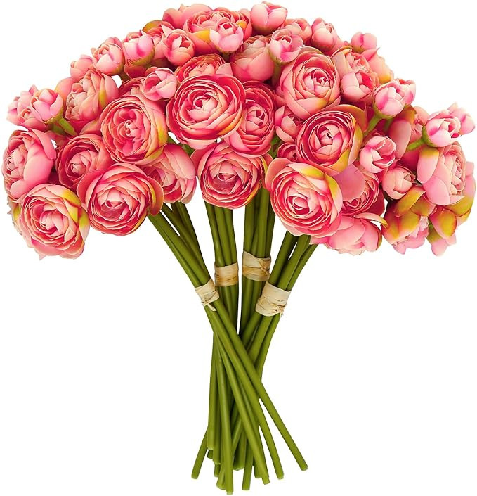 24 Pcs Ranunculus Artificial Flowers 10.5", Mini Faux Silk Ranunculus with Stem, Fake Flowers for... | Amazon (US)